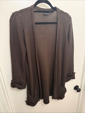 Tribal Chocolate Brown Open-Front Knit Cardigan